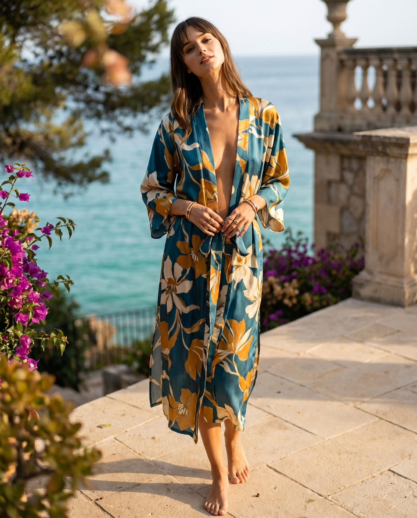 Kimono Flora — Mediterranean terrace editorial